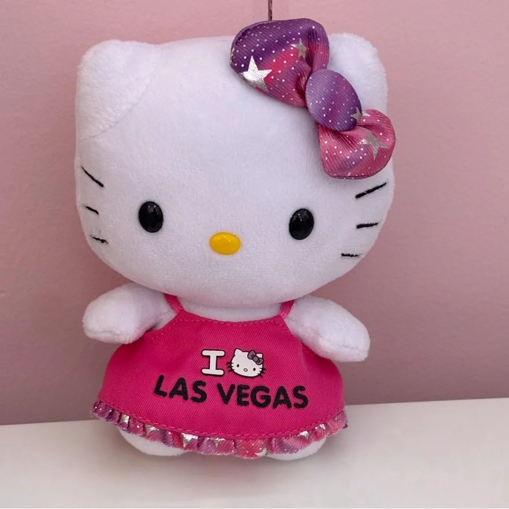 TY Beanie Baby Sanrio Hello Kitty in I love Las Vegas and Purple Dress